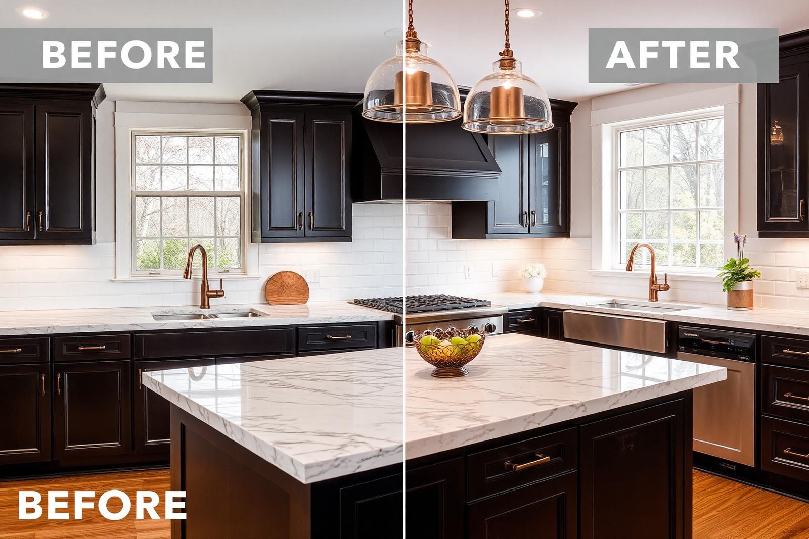 Beautifully renovated modern kitchen with copper fixtures
